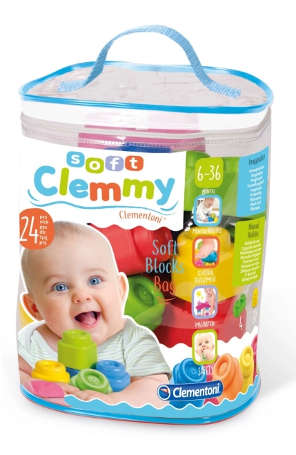 CLEMENTONI SOFT CLEMMY Sada 24 mäkkých kociek v plastovom vrecku