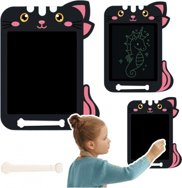 Zmazopísač LCD tablet pre deti s motívom mačky - čierny