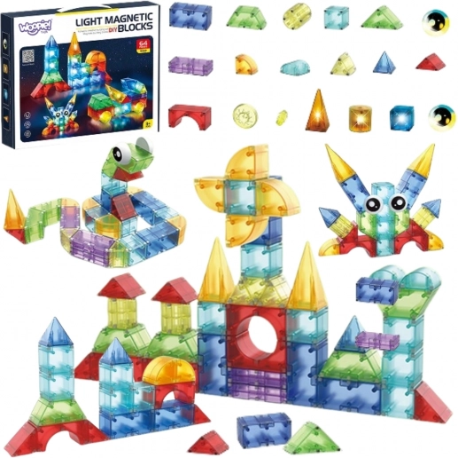 Woopie magnetické stavebné kocky 3D sady – vzdelávacia sada 63 dielov