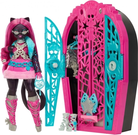 Monster High Strašidelné tajomstvá Catty Noir – hračka so šatníkom a prekvapeniami