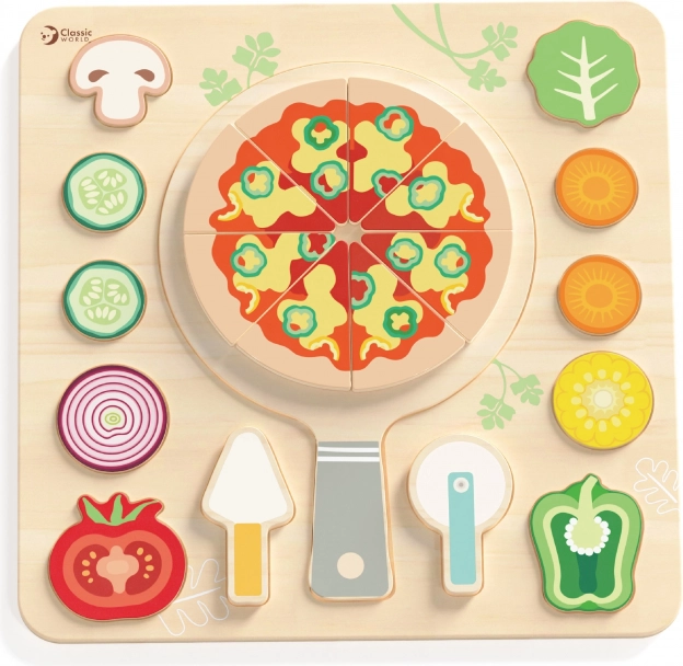 CLASSIC WORLD Drevená pizza na krájanie, puzzle 22 dielov