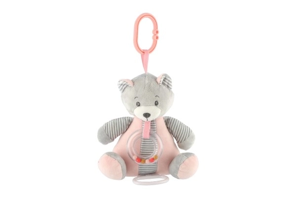 Medvedík s ťahacím hracím  mechanizmom plyš 18x17cm ružový na karte v sáčku 0+