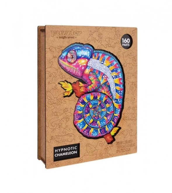 Drevené farebné puzzle - Hypnotický chameleón