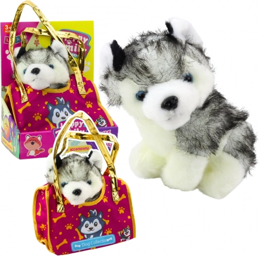 Plyšový pes Husky v taške