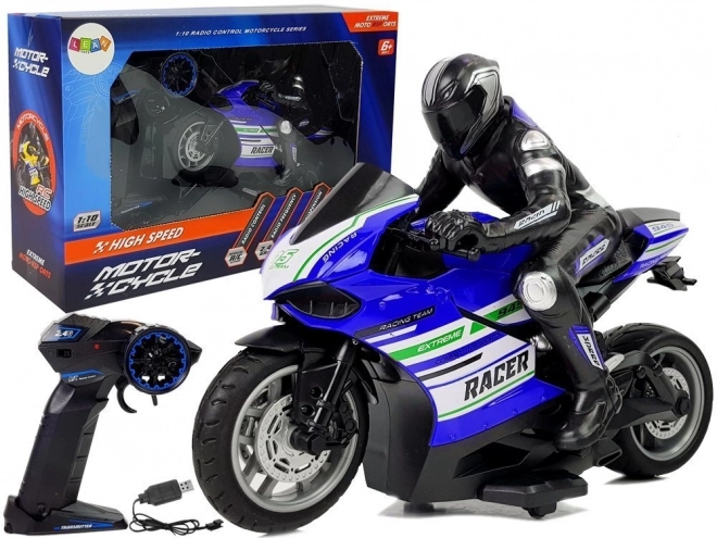 Modrý diaľkovo ovládaný športový motocykel 2.4G