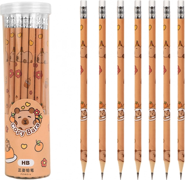 Súprava grafitových ceruziek HB s gumou Kapibara v tube 30 ks