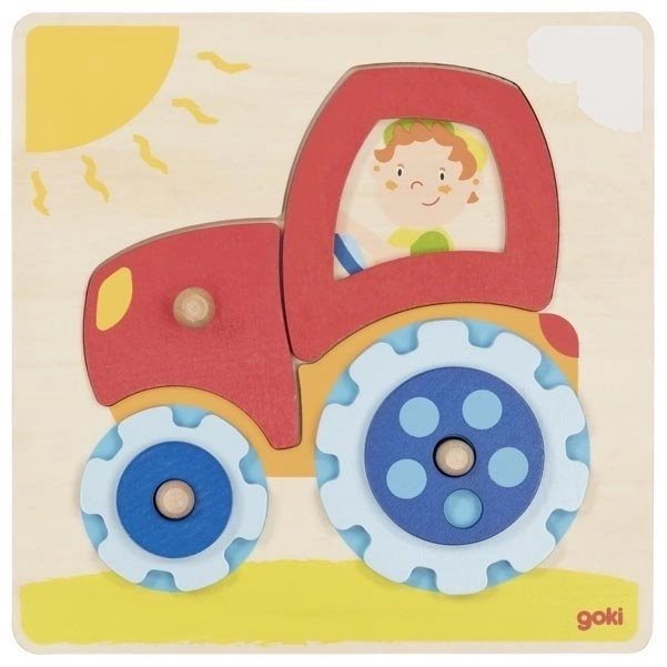 Goki Drevené puzzle traktor