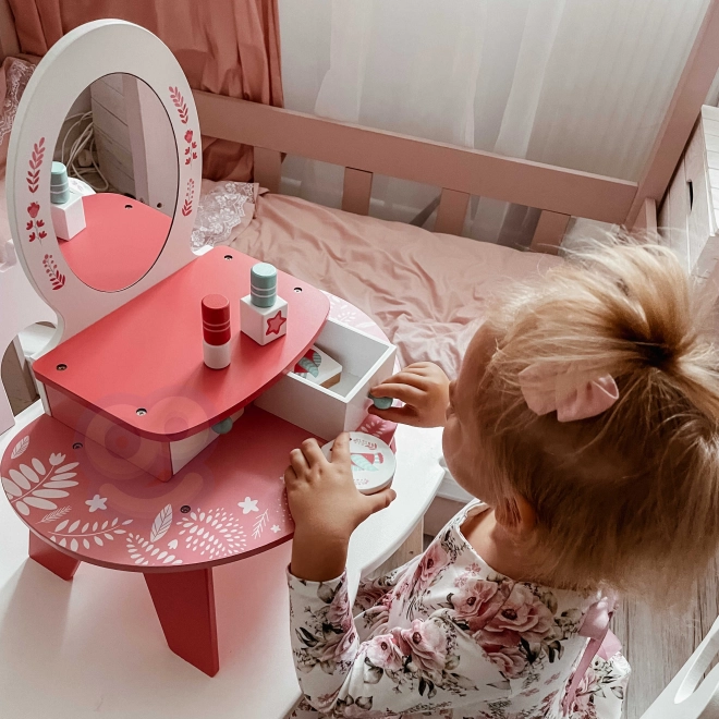 Ružová drevená toaletka so zrkadlom Tooky Toy