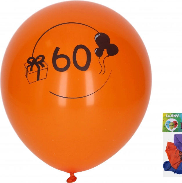 Balóniky s číslom 60, 30 cm, mix farieb, sada 5 ks