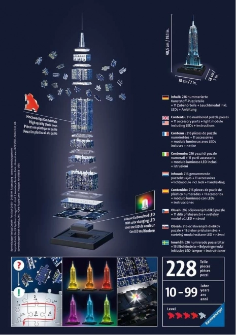 Svietiace 3D Puzzle Nočná Edícia Empire State Building