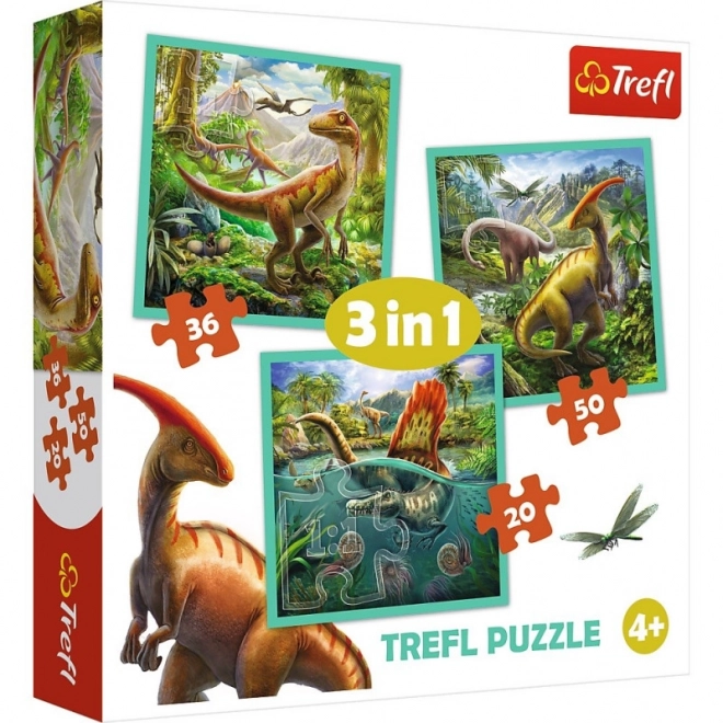 Trefl puzzle 3v1 - Neobyčajný svet dinosaurov