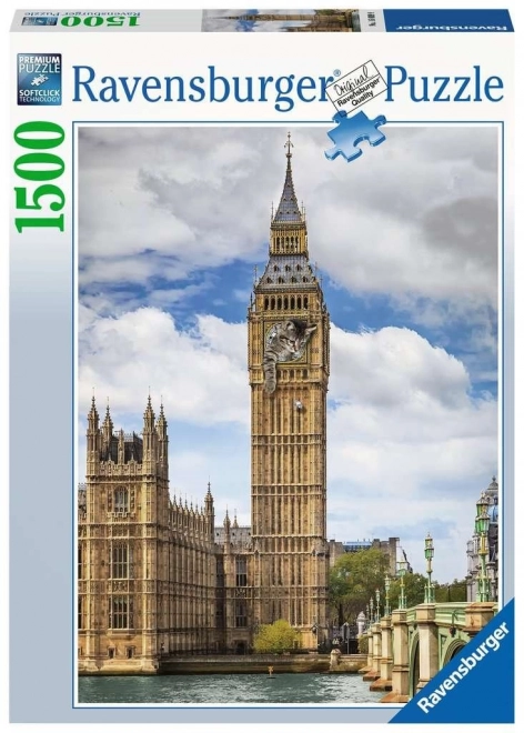 Zábavny mačka na hodine Big Ben Puzzle 1500 dielikov