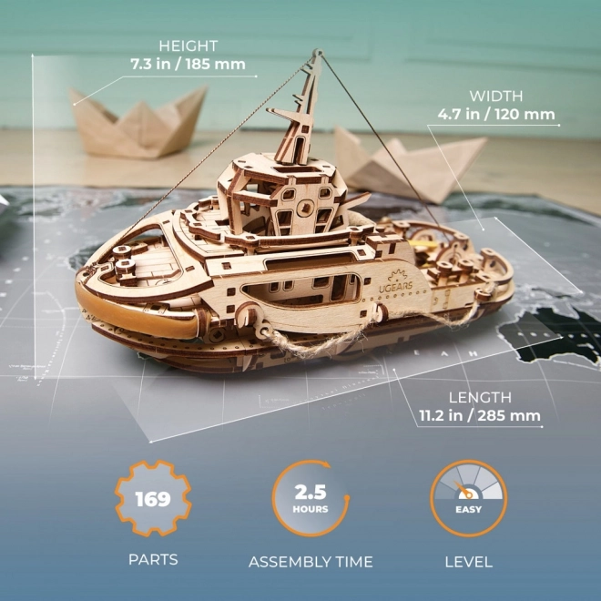 Drevené mechanické puzzle remorkér Ugears