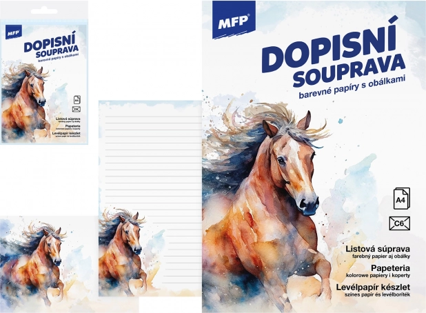 Pisací papier s motívom koňa - farebná sada