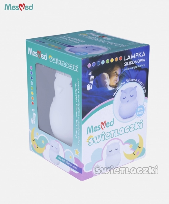 Silikónová nočná lampa MesMed s LED, Sovička s diaľkovým ovládačom