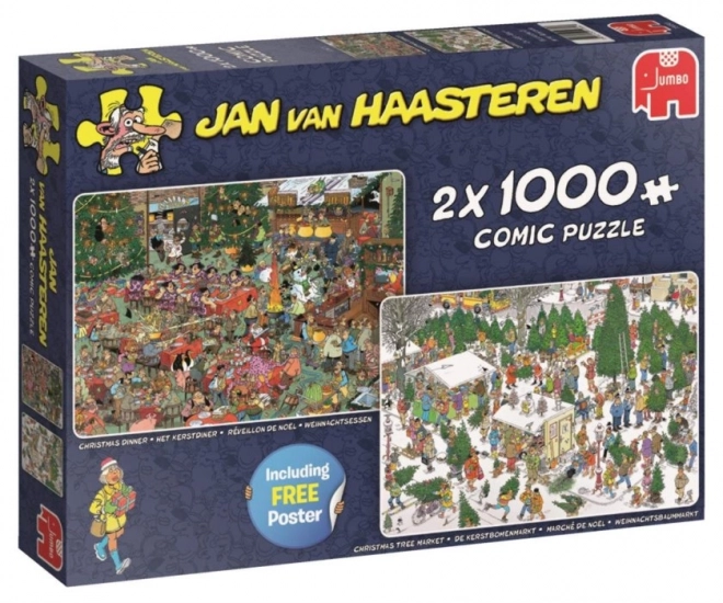 Jumbo Puzzle Jan van Haasteren - Vianočná večera a Trh s vianočnými stromčekmi 2x1000 dielikov