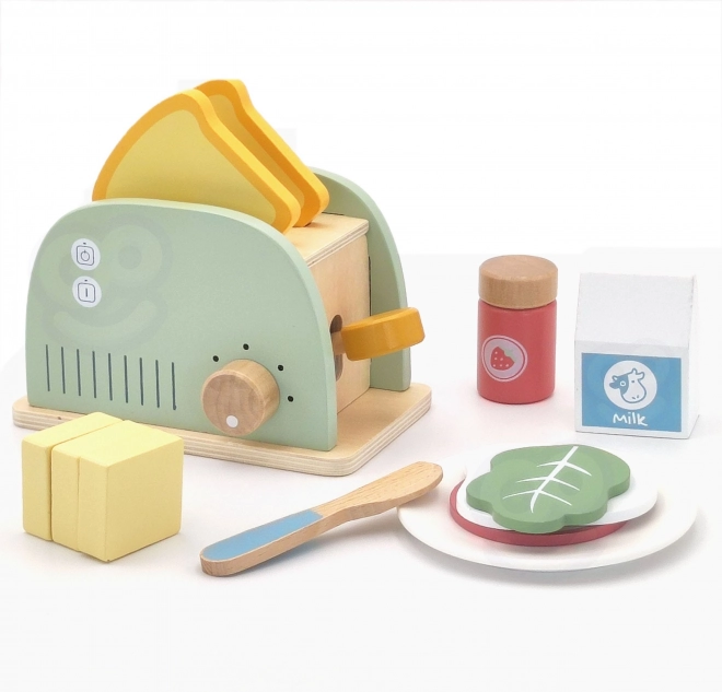 Drevený toaster pastelový raňajkový set od Tooky Toy