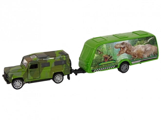 Sada vozidiel Jeep s prívesom a dinosaurami