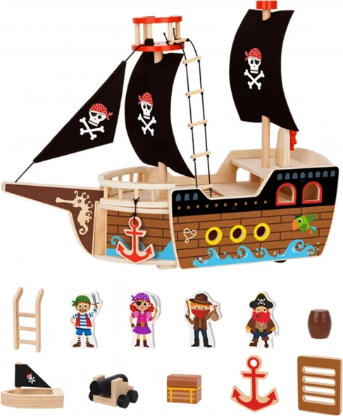 Drevená pirátska loď s figúrkami Tooky Toy