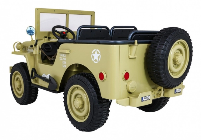 Retro vojenské auto pre deti so 4x4 pohonom, miestom pre 3 a EVA kolesá