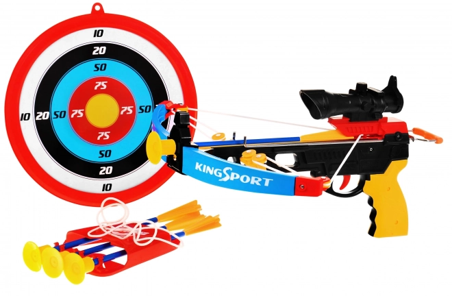 Malá kuša pre deti 6+ - športový set 7 ks s terčom, 4 šípmi, tulec a laserový zameriavač