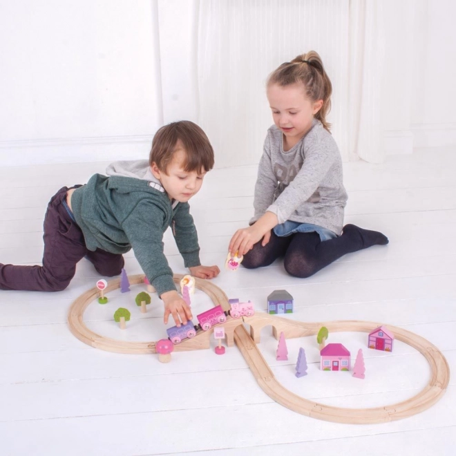 Bigjigs Rail Drevená vláčiková dráha Osmička pre princezné 35 dielov