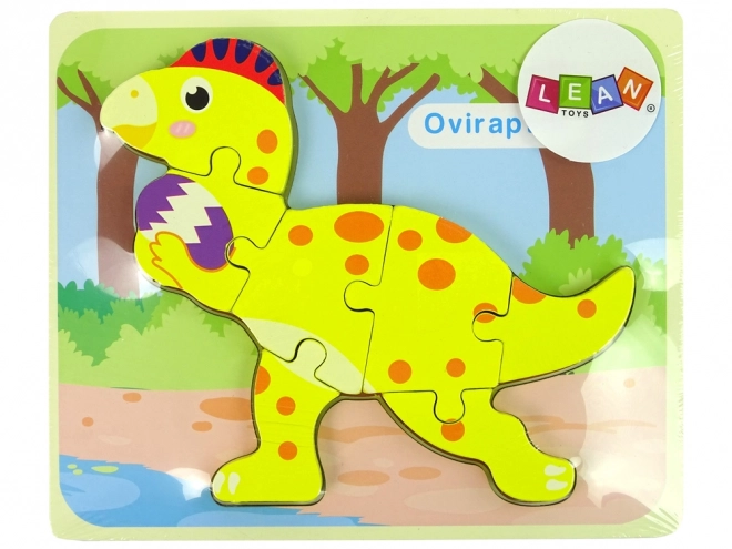 Drevené puzzle Dinozaur Stegosaurus žltý Oviraptor žltý