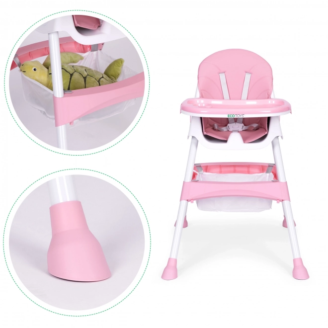 Detská stolička ECOTOYS na kŕmenie s táckou a košíkom, ružová