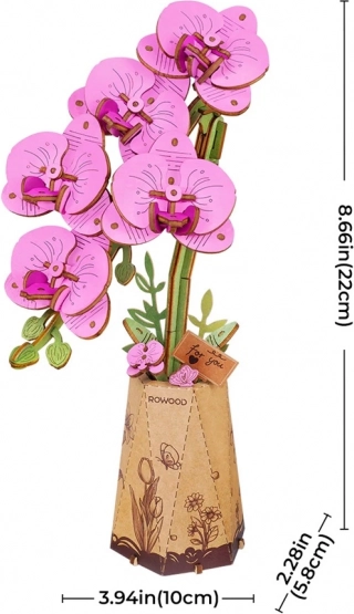 3D Drevený Kvet Fialová Orchidea