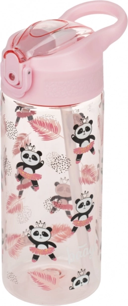 Ružová detská fľaša na pitie so slamkou Panda 500 ml
