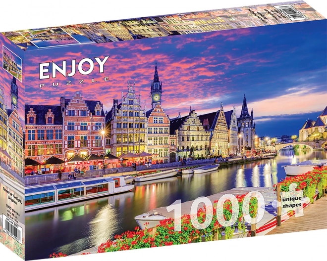 Užite si puzzle Gent za súmraku, Belgicko 1000 dielikov