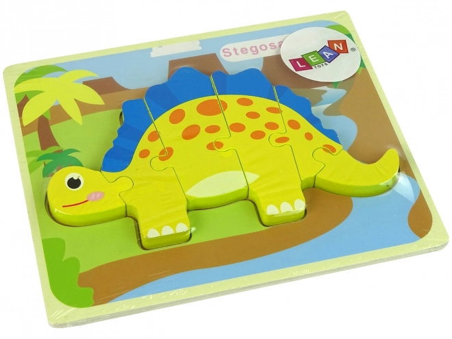 Drevené puzzle Dinozaur Stegosaurus žltý Oviraptor žltý