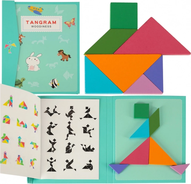Magnetická knižka tangram – drevená montessori logická skladačka 3D