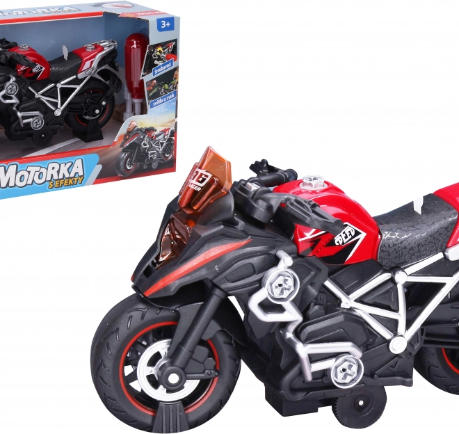 Červená skrutkovacia motorka s efektmi
