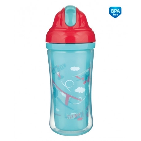 Canpol babies Športová fľaša so silikónovou slamkou 260 ml – lietadlo