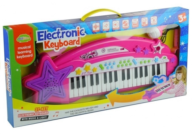 Ružový detský keyboard s mikrofónom a MP3