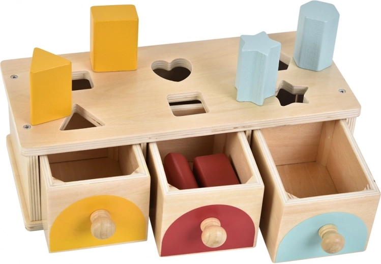 Drevené triedenie tvarov so zásuvkami 2Kids Toys
