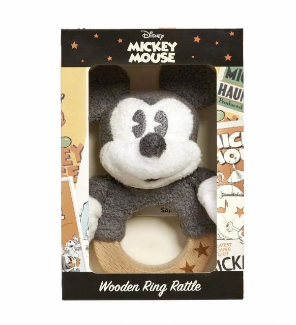 Plyšový a drevený Mickey Mouse hrkálka