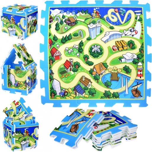Penaové puzzle mesto – ulice, detská hracia podložka 93 × 93 cm