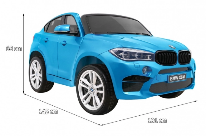 BMW X6M XXL pro 2 deti Modrá farba + Pilot + Eco koža + Bezpečnostné pásy + Pomalý štart + MP3 + LED