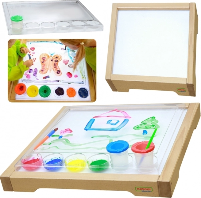 Masterkidz senzorický rám s LED panelom a priehľadnou maliarskou táckou