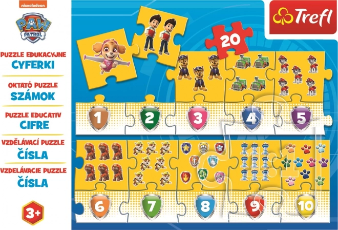 Vzdelávacie puzzle Čísla Labková patrola 20 dielikov