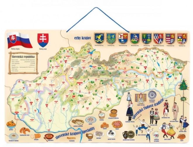 Drevená magnetická mapa Slovenska s obrázkami a spoločenská hra