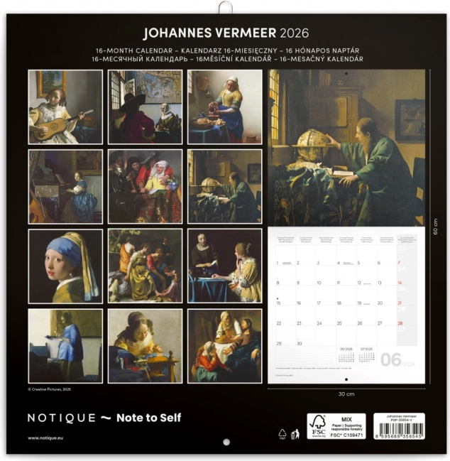 Poznámkový kalendár Johannes Vermeer 2026