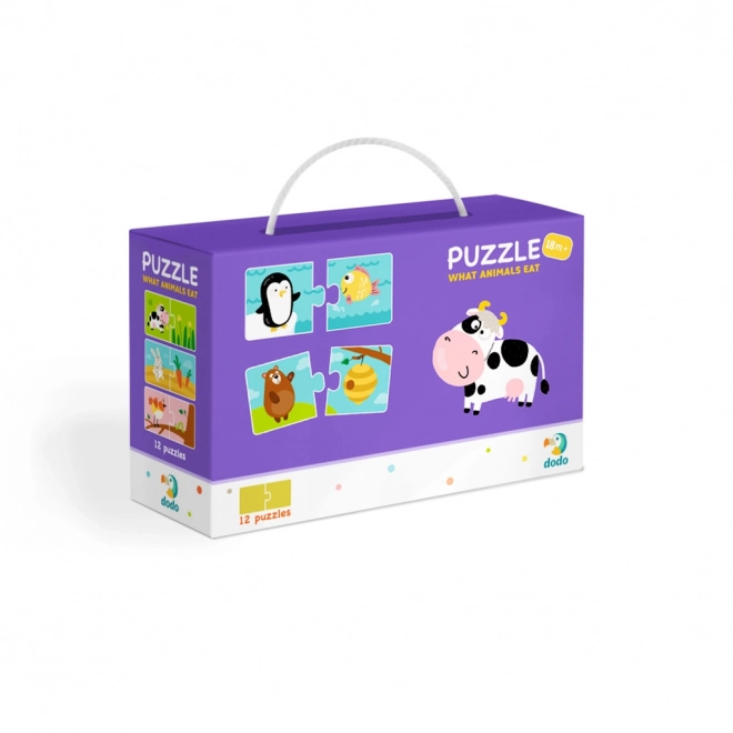 Puzzle Duo Čo jedia zvieratká - 12x2 dielikov