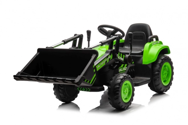 Detský elektrický traktor s lyžicou zelený