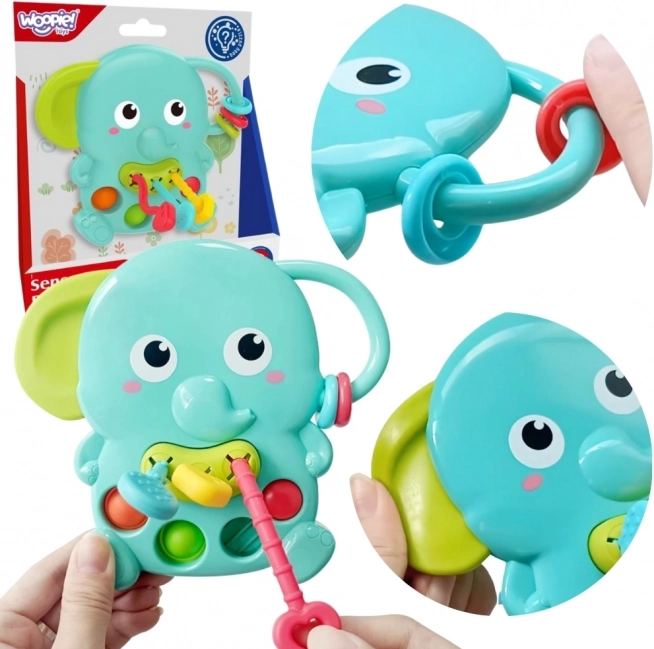 Woopie Baby senzorické hryzátko slon Montessori 4v1
