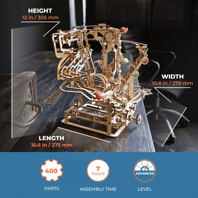 Ugears 3D drevené mechanické puzzle Guľôčková a reťazová dráha