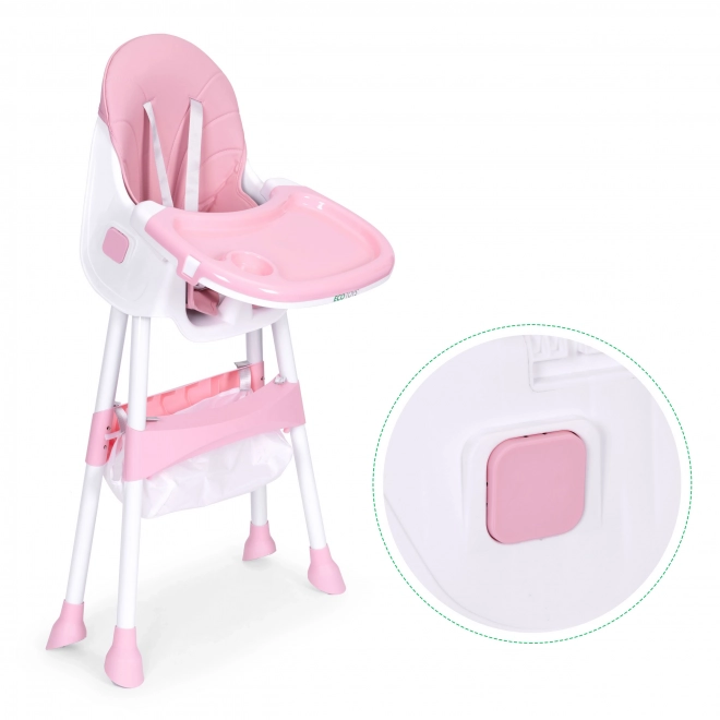 Detská stolička ECOTOYS na kŕmenie s táckou a košíkom, ružová