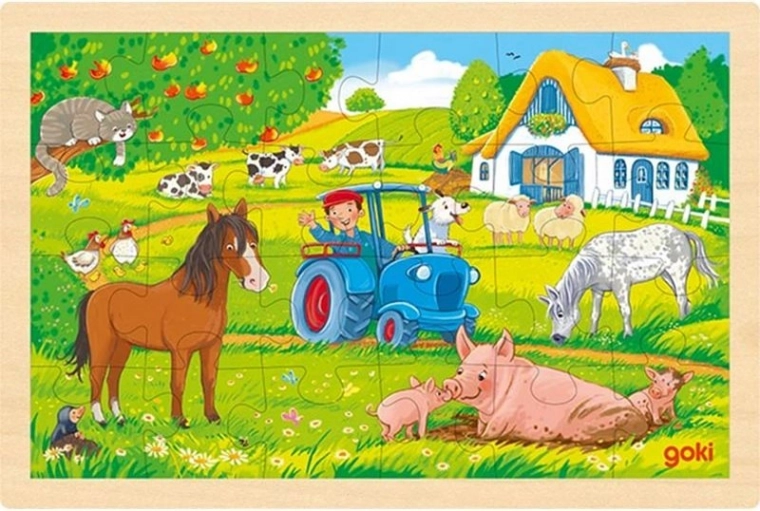 Drevené puzzle farma 24 dielikov Goki